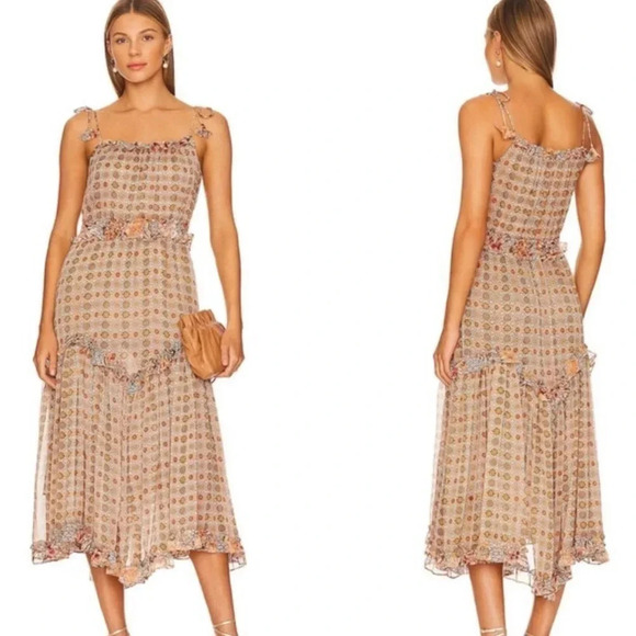 MISA Nita Midi Ruffle Dress in Flora Tile Mix Green and Pink Size S NWT - Picture 13 of 13